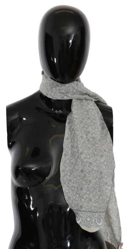 Ermanno Scervino Cotton Beige Blue Fantasy Print Scarf - Ellie Belle