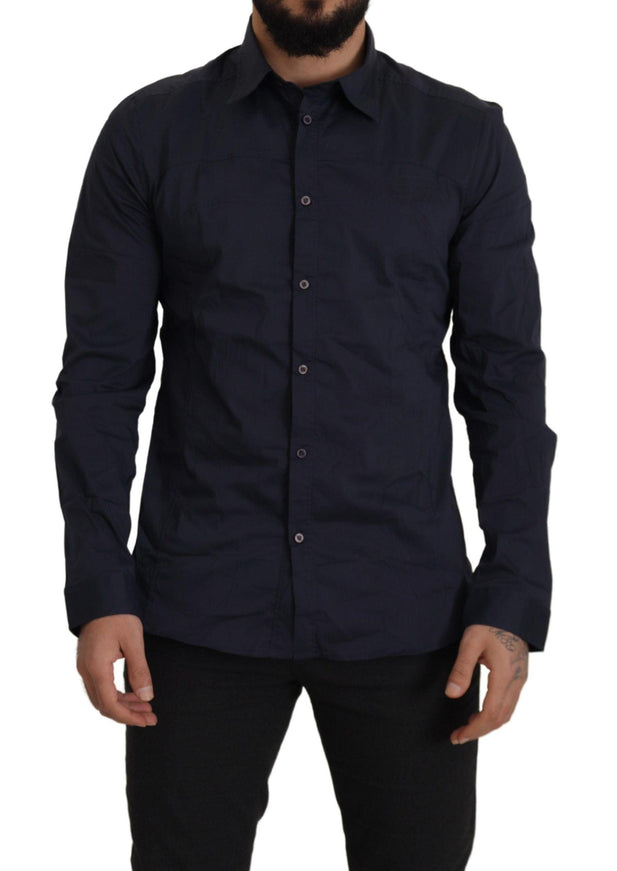 Ermanno Scervino Dark Blue Cotton Men Dress Men Formal Shirt - Ellie Belle