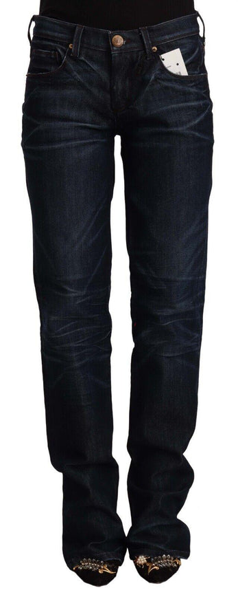 Ermanno Scervino Dark Blue Mid Waist Cotton Denim Straight Jeans - Ellie Belle