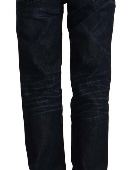 Ermanno Scervino Dark Blue Mid Waist Cotton Denim Straight Jeans - Ellie Belle