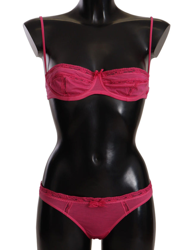Ermanno Scervino Dark Pink Cotton Lace Trim Two Piece Underwear - Ellie Belle