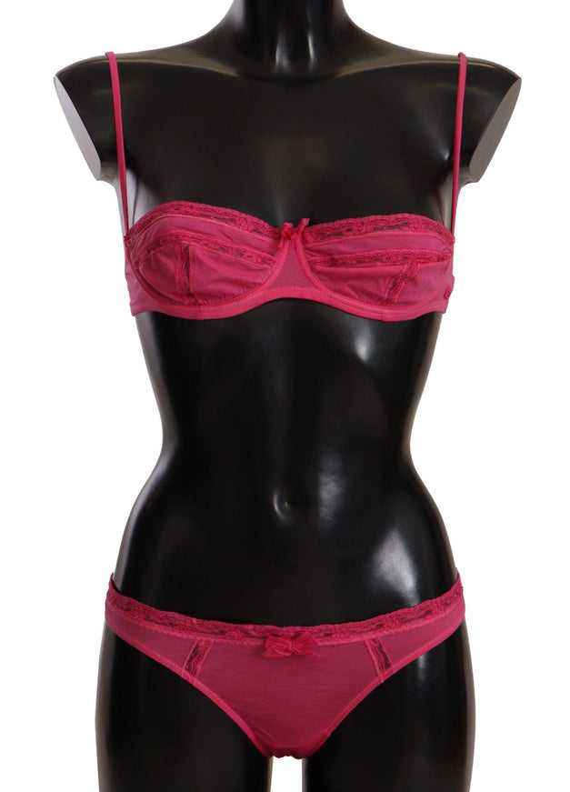 Ermanno Scervino Dark Pink Cotton Lace Trim Two Piece Underwear - Ellie Belle