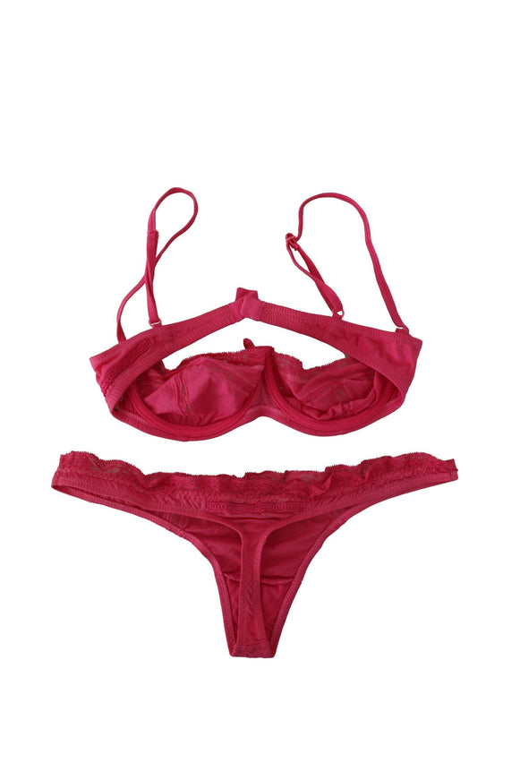 Ermanno Scervino Dark Pink Cotton Lace Trim Two Piece Underwear - Ellie Belle