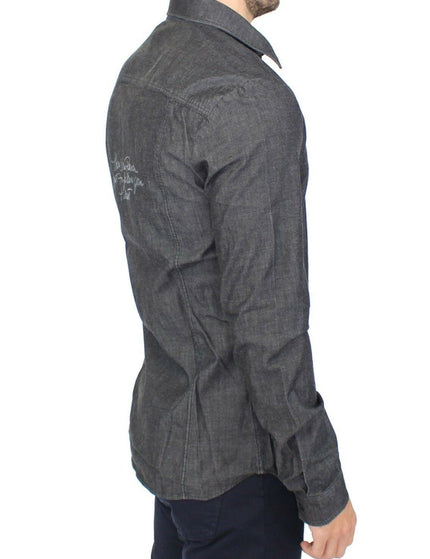 Ermanno Scervino Denim Jeans Cotton Casual Gray Stretch Shirt - Ellie Belle