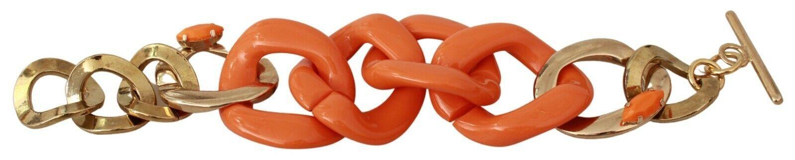 Ermanno Scervino Gold Orange Chain Wide Brass Plastic Bracelet - Ellie Belle