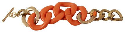 Ermanno Scervino Gold Orange Chain Wide Brass Plastic Bracelet - Ellie Belle