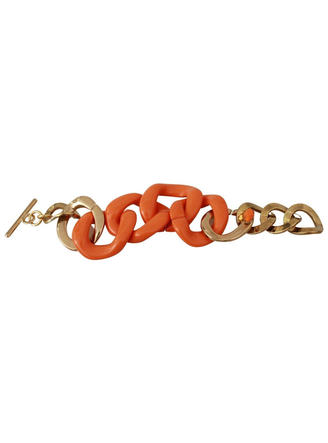 Ermanno Scervino Gold Orange Chain Wide Brass Plastic Bracelet - Ellie Belle