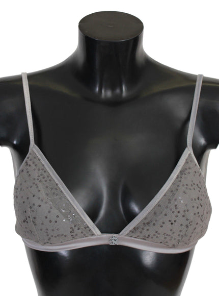 Ermanno Scervino Gray Nylon Sequined Triangolo Bra Underwear - Ellie Belle
