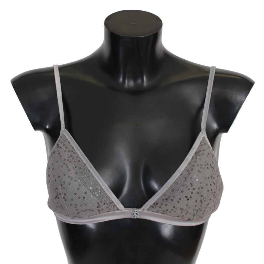 Ermanno Scervino Gray Nylon Sequined Triangolo Bra Underwear