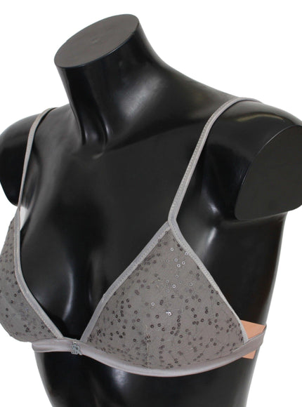 Ermanno Scervino Gray Nylon Sequined Triangolo Bra Underwear - Ellie Belle