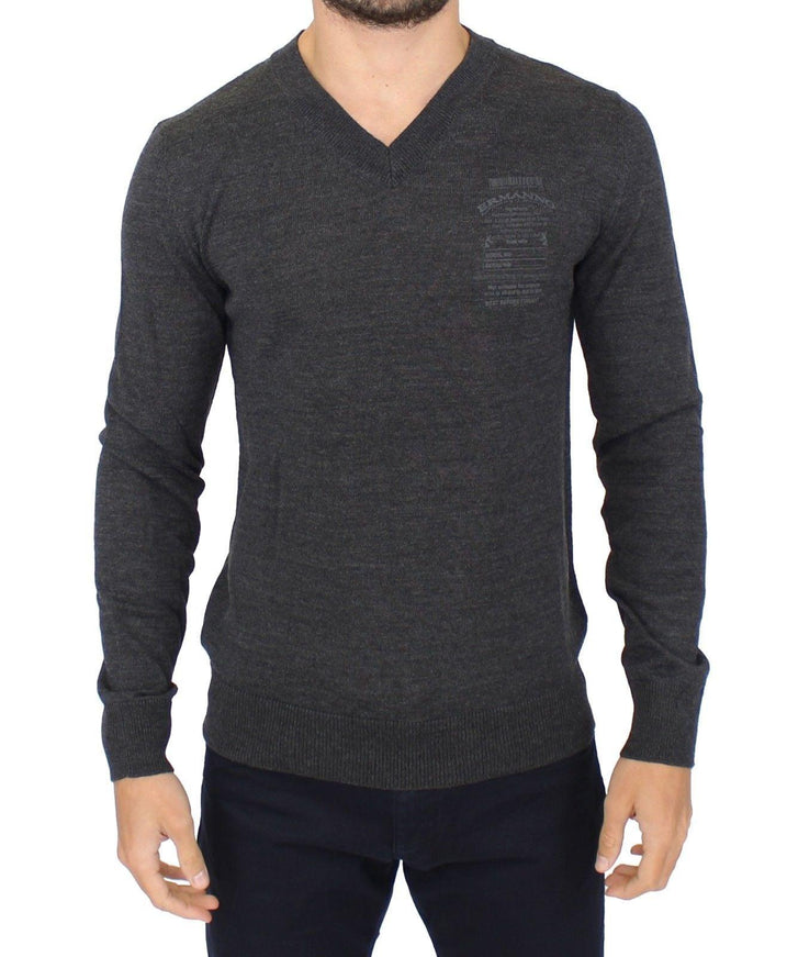 Ermanno Scervino Gray Wool Blend V-neck Pullover Sweater - Ellie Belle