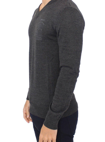 Ermanno Scervino Gray Wool Blend V-neck Pullover Sweater - Ellie Belle
