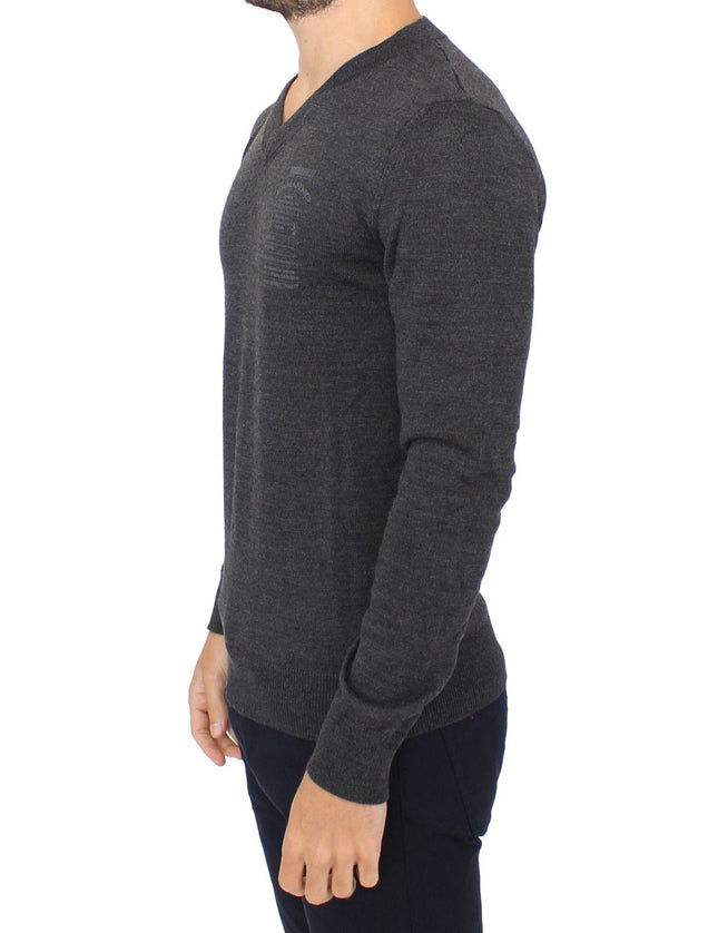 Ermanno Scervino Gray Wool Blend V-neck Pullover Sweater - Ellie Belle