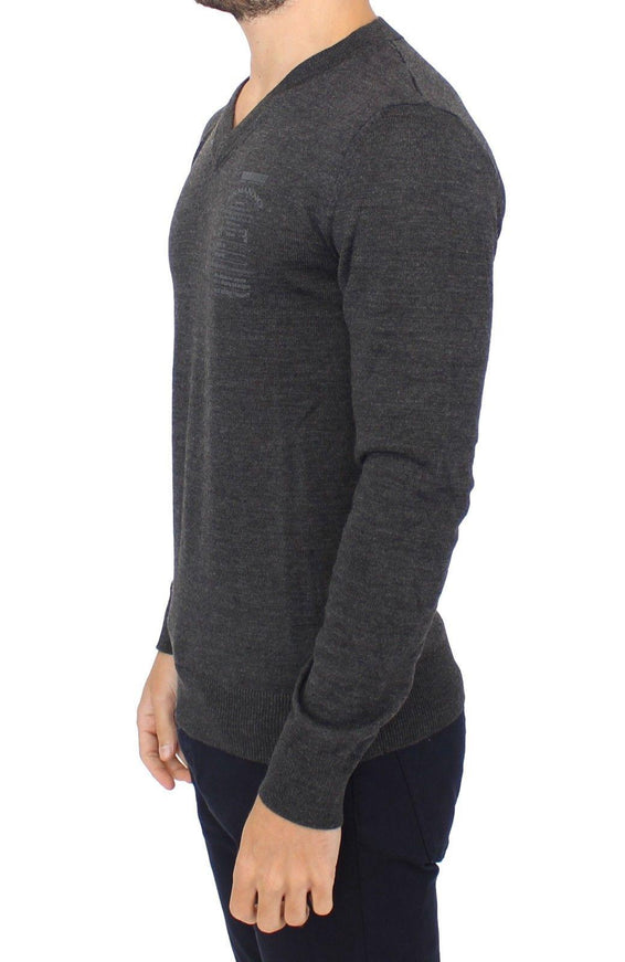 Ermanno Scervino Gray Wool Blend V-neck Pullover Sweater - Ellie Belle