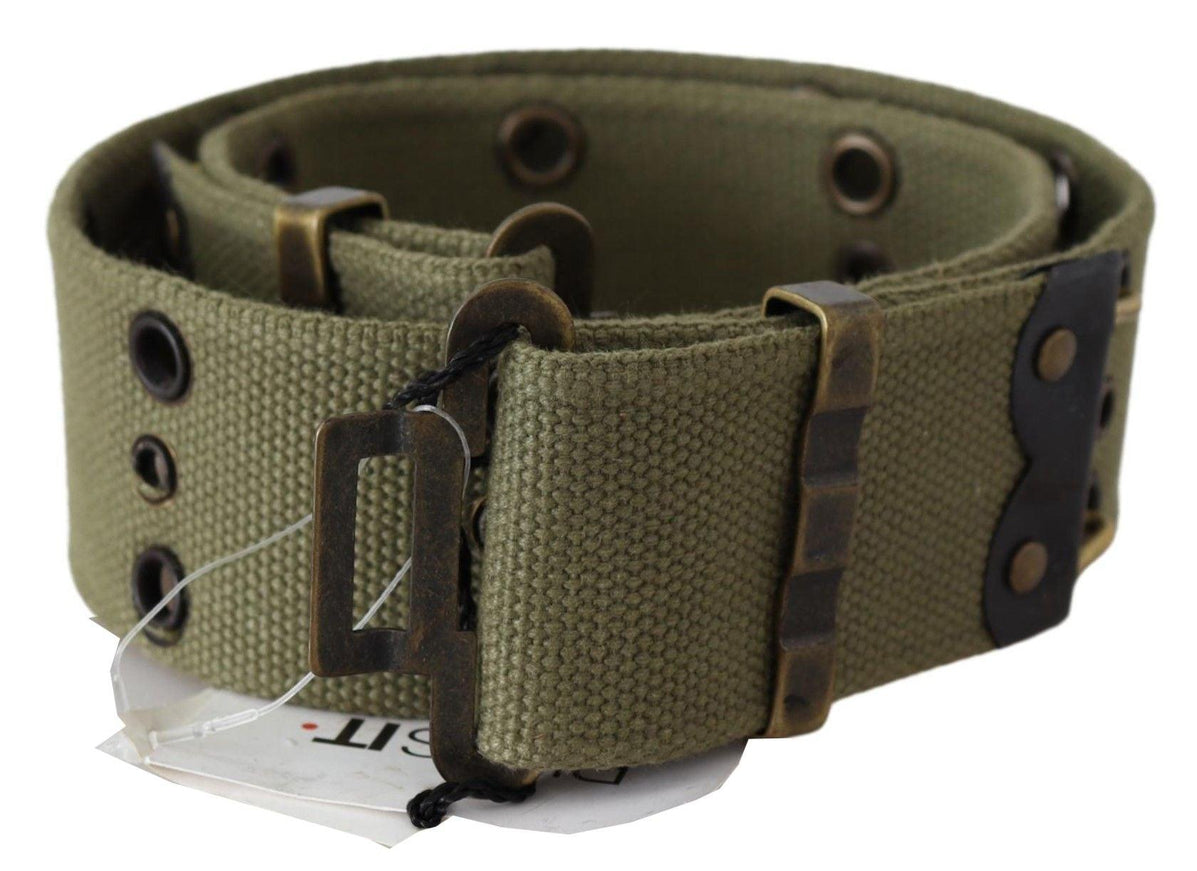 Ermanno Scervino Green 100% Cotton Rustic Bronze Buckle Belt - Ellie Belle