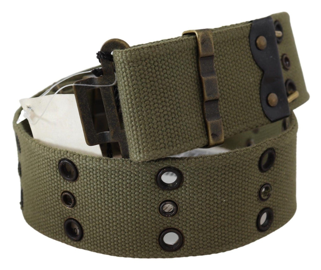 Ermanno Scervino Green 100% Cotton Rustic Bronze Buckle Belt - Ellie Belle