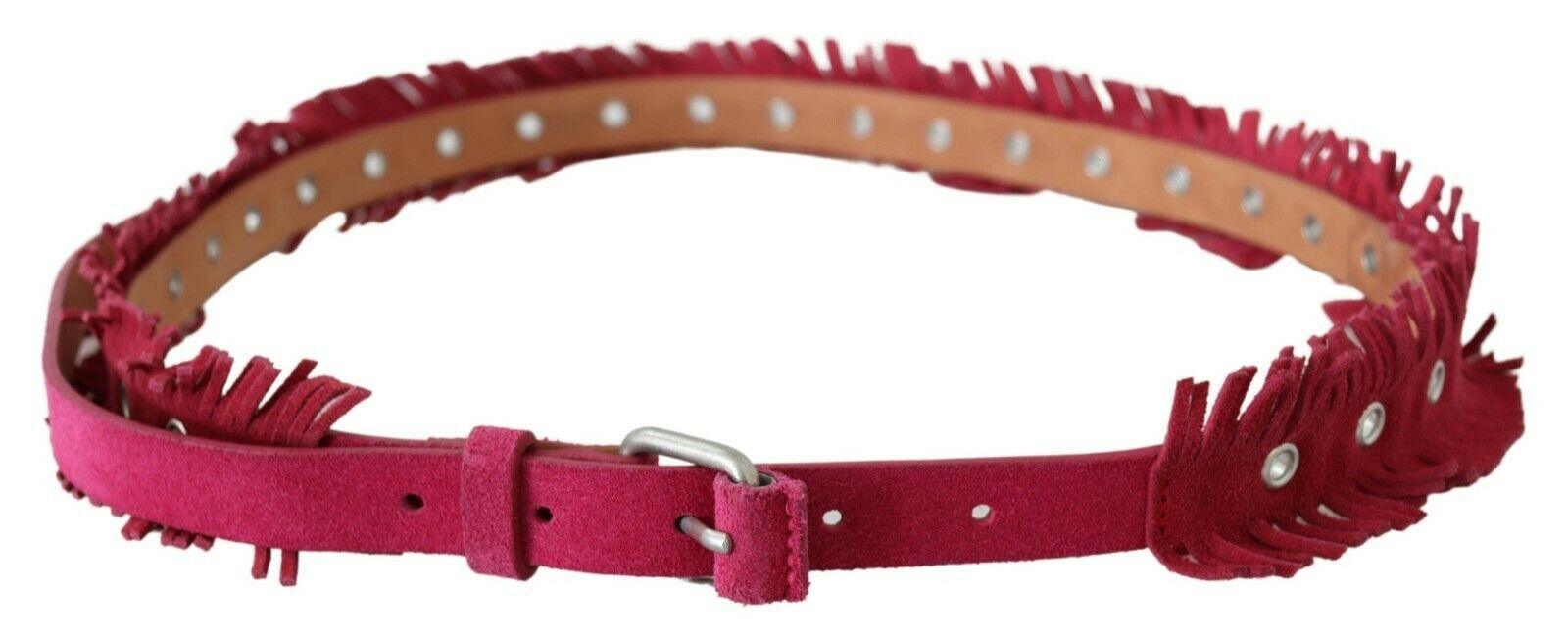 Ermanno Scervino Maroon Leather Fringes Silver Buckle Waist Belt - Ellie Belle