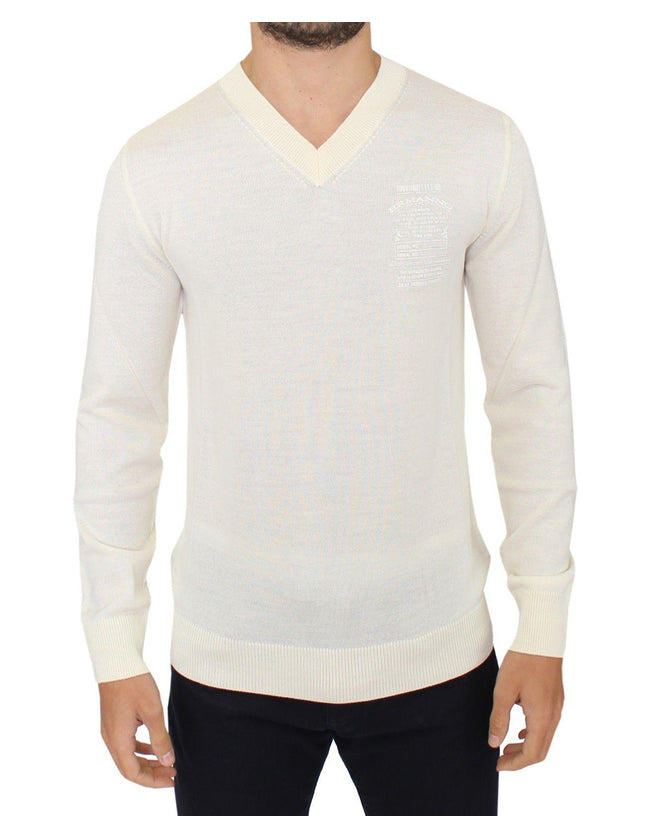 Ermanno Scervino Off White Wool Blend V-neck Pullover Sweater - Ellie Belle