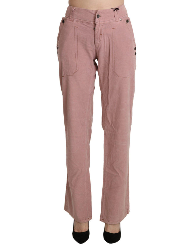 Ermanno Scervino Pink High Waist Straight Cotton Trouser Pants - Ellie Belle