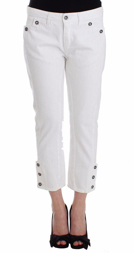 Ermanno Scervino White Cropped Jeans Denim Pants Branded Capri