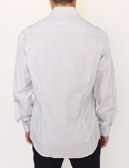 Ermanno Scervino White Gray Striped Regular Fit Casual Shirt - Ellie Belle