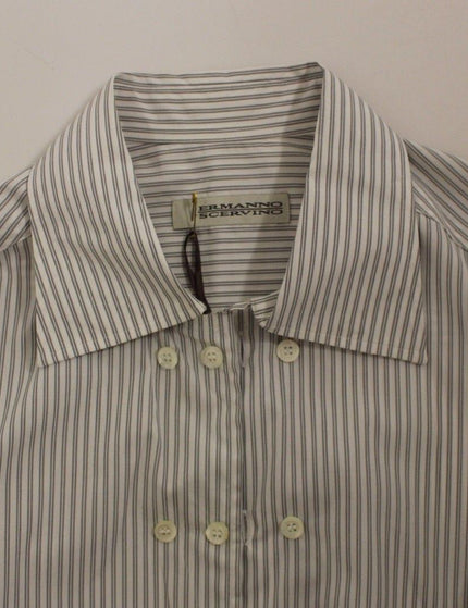 Ermanno Scervino White Gray Striped Regular Fit Casual Shirt - Ellie Belle