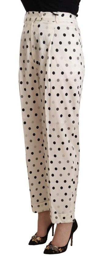 Ermanno Scervino White Polka Dotted High Waist Tapered Pants - Ellie Belle