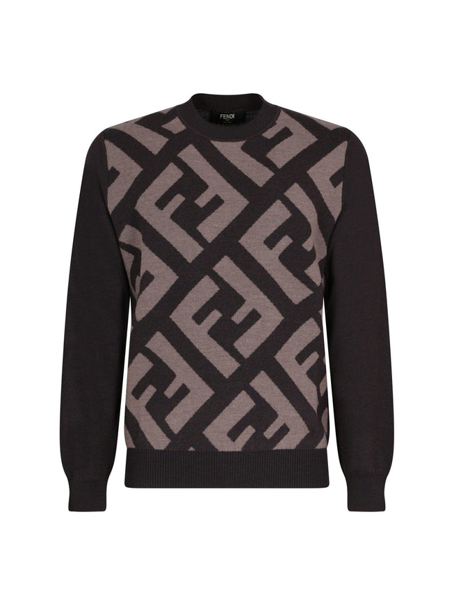 Fendi Brown Wool Logo Details Sweater