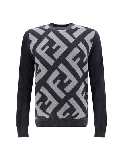 Fendi Grey Wool Logo Details Sweater - Ellie Belle