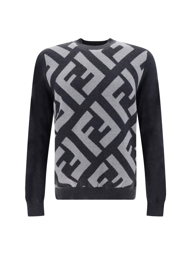 Fendi Grey Wool Logo Details Sweater - Ellie Belle