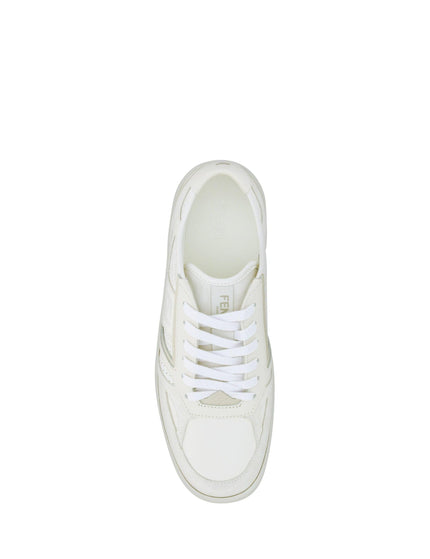 Fendi White Calf Leather Low Top Sneakers - Ellie Belle