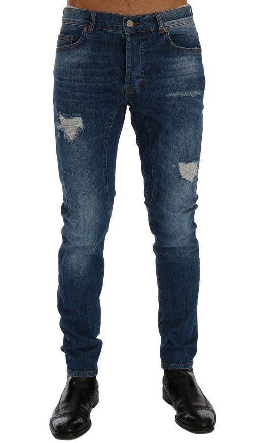 Frankie Morello Blue Wash Torn Dundee Slim Fit Jeans - Ellie Belle