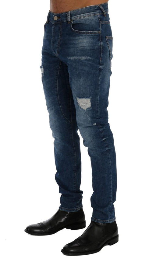 Frankie Morello Blue Wash Torn Dundee Slim Fit Jeans - Ellie Belle