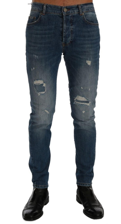 Frankie Morello Blue Wash Torn Dunfermile Slim Fit Jeans - Ellie Belle