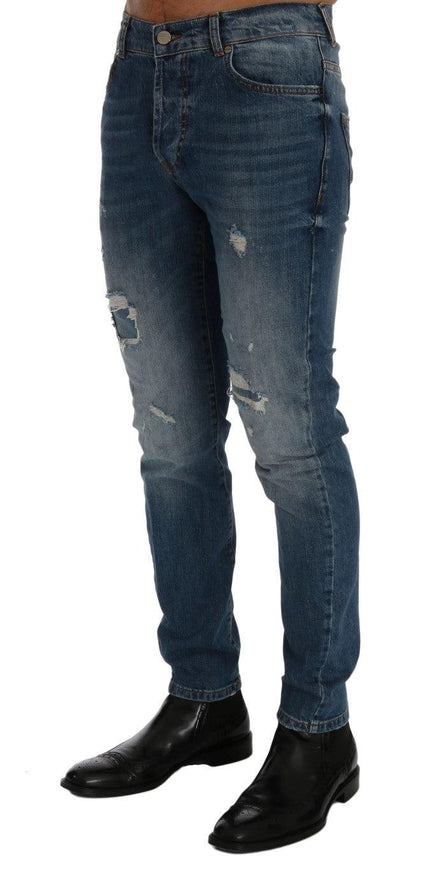 Frankie Morello Blue Wash Torn Dunfermile Slim Fit Jeans - Ellie Belle