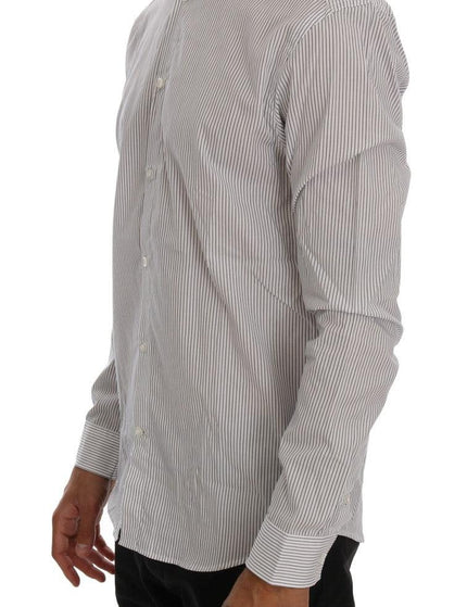 Frankie Morello White Blue Striped Casual Cotton Regular Fit Shirt - Ellie Belle