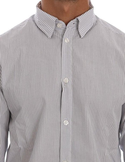 Frankie Morello White Blue Striped Casual Cotton Regular Fit Shirt - Ellie Belle