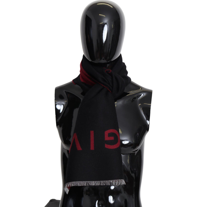 Givenchy Black Red Wool Unisex Winter Warm Wrap Scarf Shawl - Ellie Belle