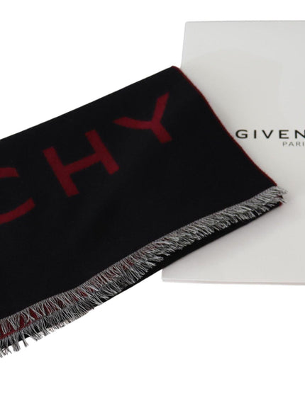 Givenchy Black Red Wool Unisex Winter Warm Wrap Scarf Shawl - Ellie Belle
