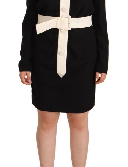 Givenchy Black Wool Long Sleeves Belted Mini Sheath Dress - Ellie Belle
