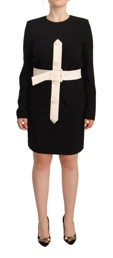 Givenchy Black Wool Long Sleeves Belted Mini Sheath Dress - Ellie Belle