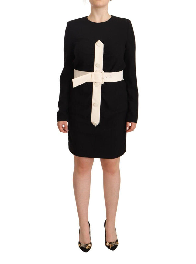 Givenchy Black Wool Long Sleeves Belted Mini Sheath Dress - Ellie Belle