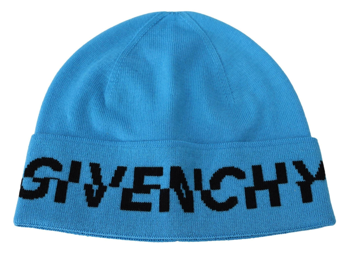 Givenchy Blue Wool Hat Logo Winter Warm Beanie Unisex Hat - Ellie Belle