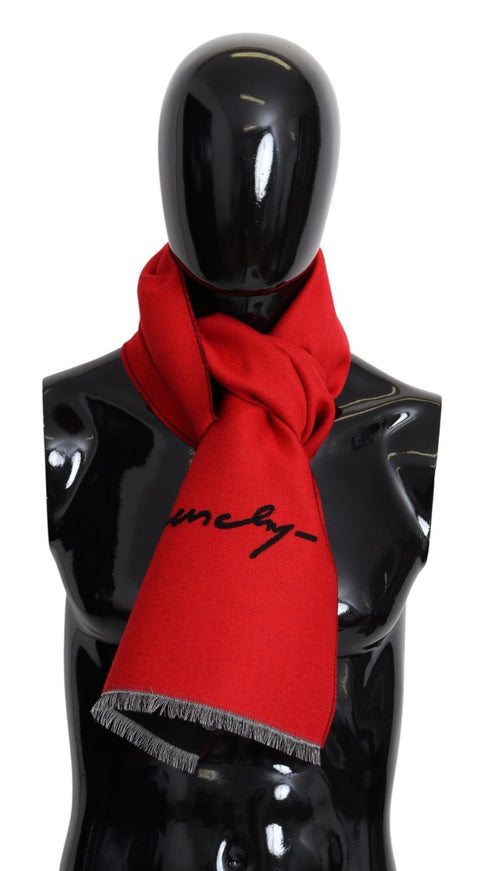 Givenchy Red Black Wool Unisex Winter Warm Scarf Wrap Shawl - Ellie Belle