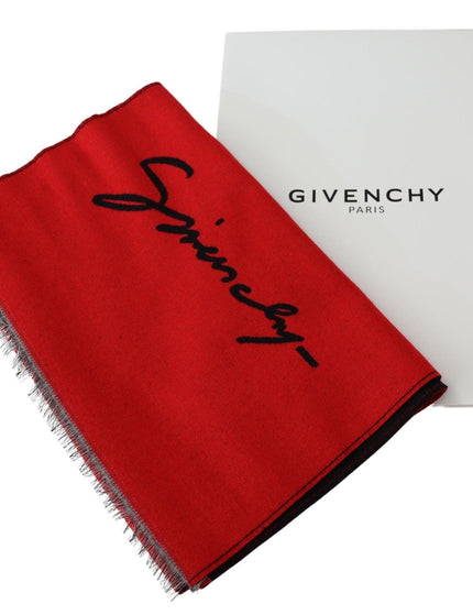 Givenchy Red Black Wool Unisex Winter Warm Scarf Wrap Shawl - Ellie Belle