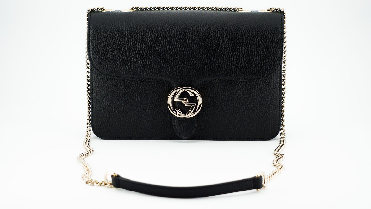 Gucci Black Calf Leather Dollar Shoulder Bag - Ellie Belle