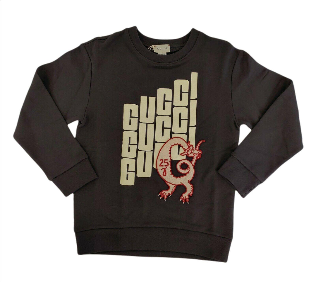 Gucci Boys Black Cotton Logo Print Dragon Patch Sweatshirt - Ellie Belle