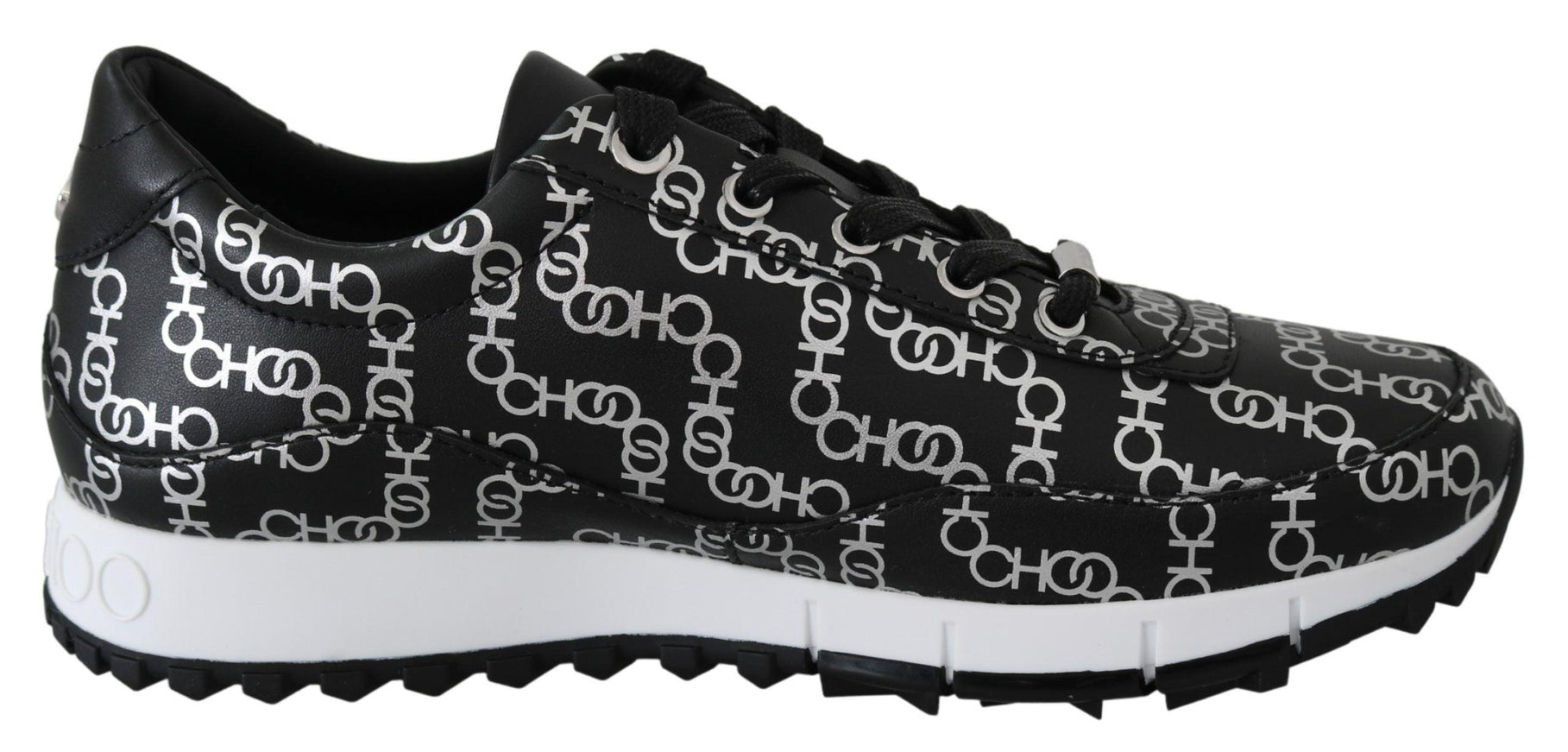 Jimmy Choo Black and Silver Leather Monza Sneakers - Ellie Belle