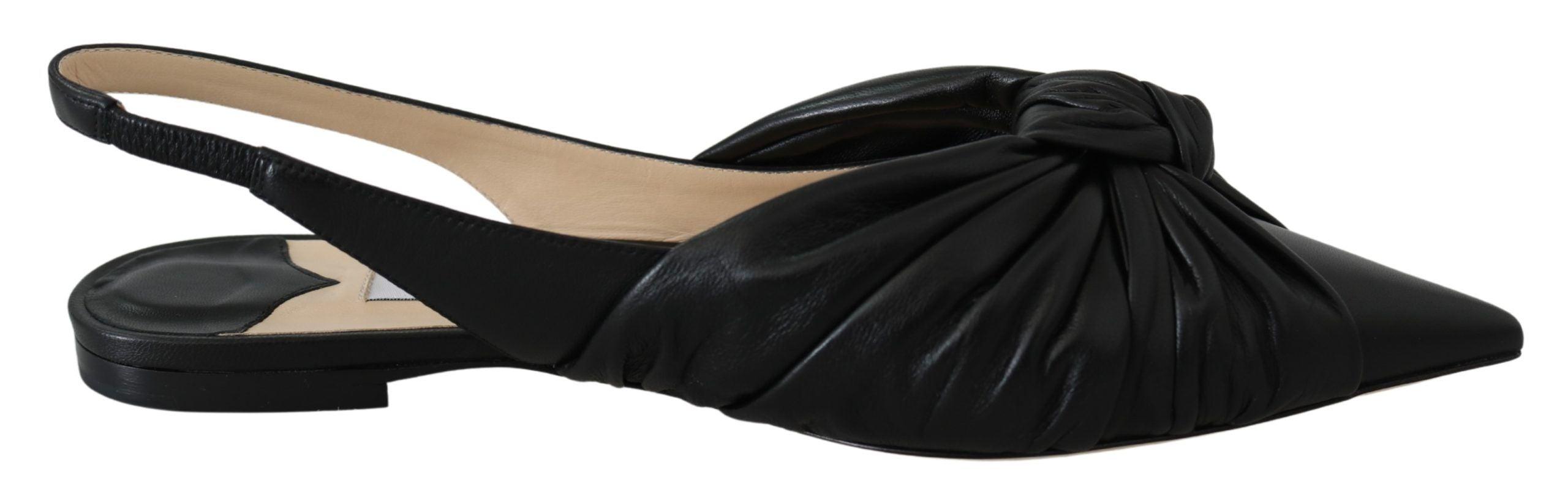 Jimmy Choo Black Leather Annabell Flat Shoes - Ellie Belle