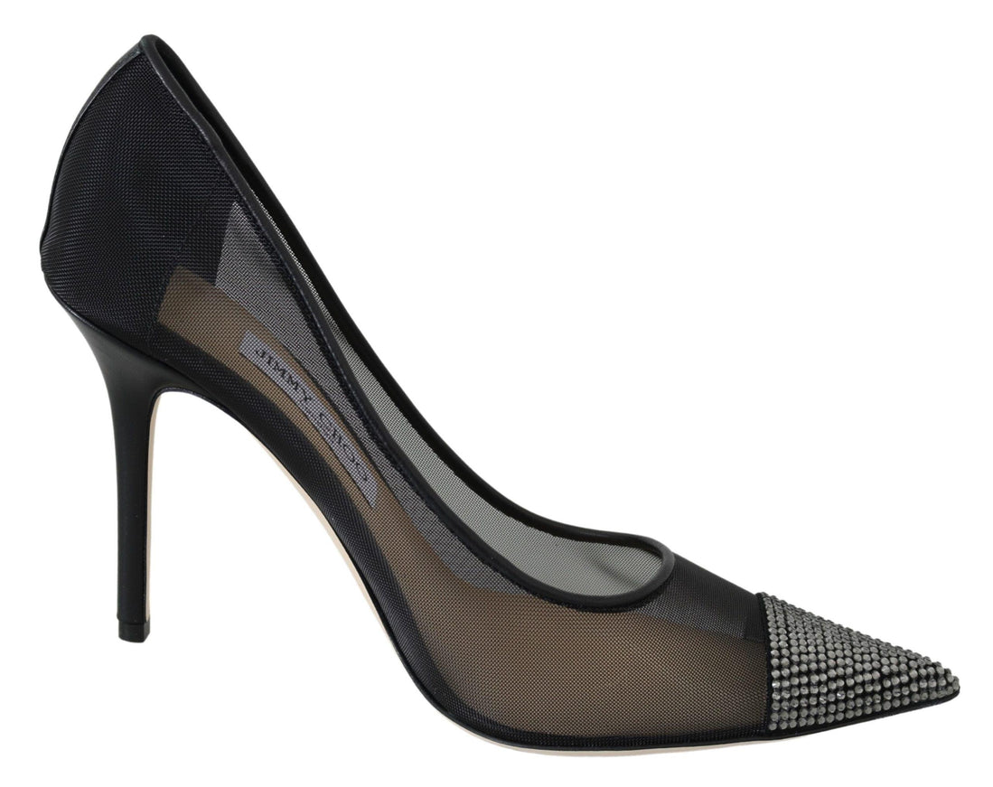 Jimmy Choo Black Mesh Amika 85 Diamond Pumps Shoes - Ellie Belle